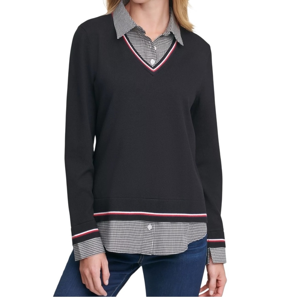 Tommy Hilfiger Black Sweater with Red and White Trim